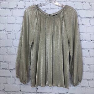 NWT Ann Taylor Gold Shimmer Pleated Blouse Size M Holiday